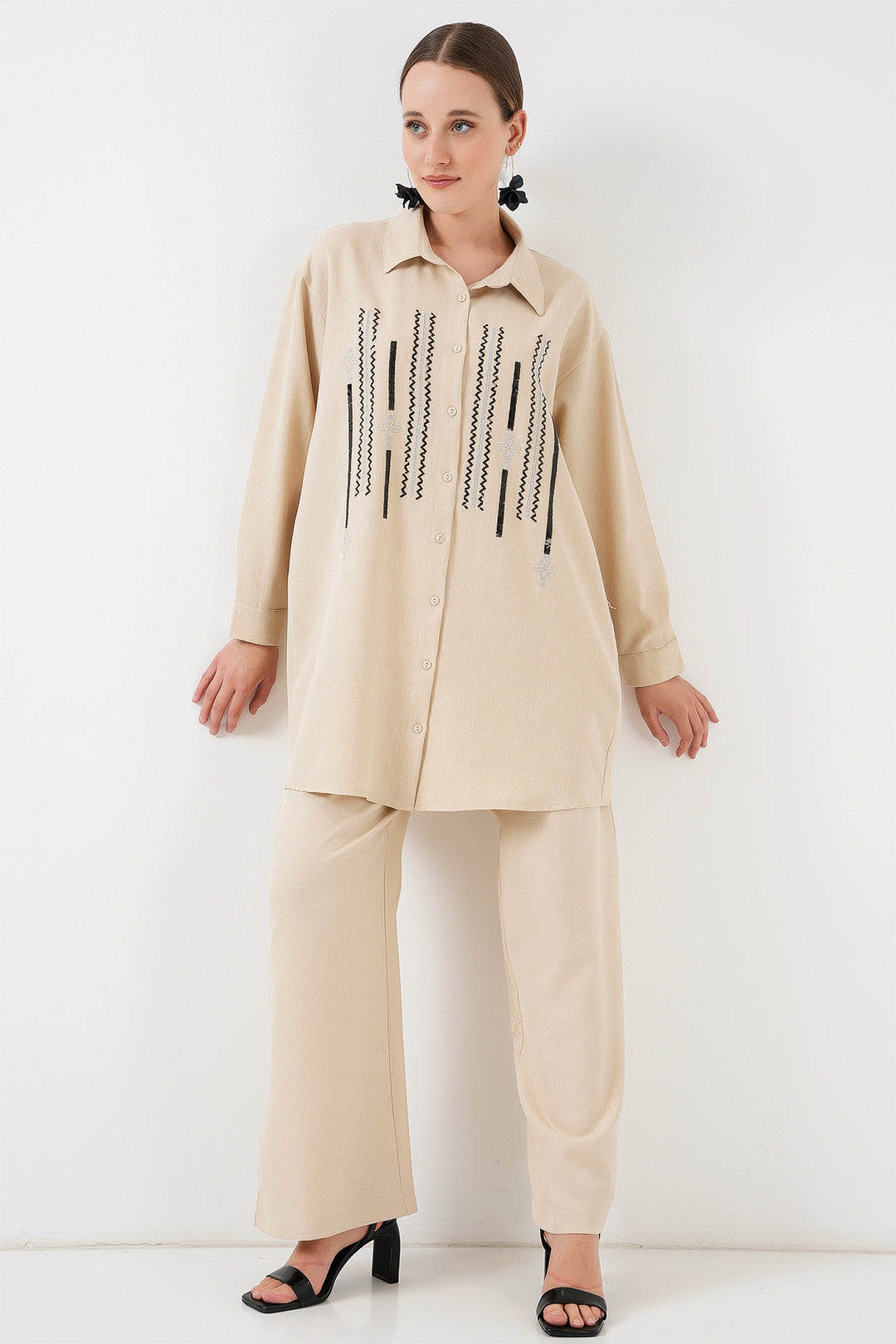 Bigdart Ensemble tunique pantalon à motifs 6720 - Crème