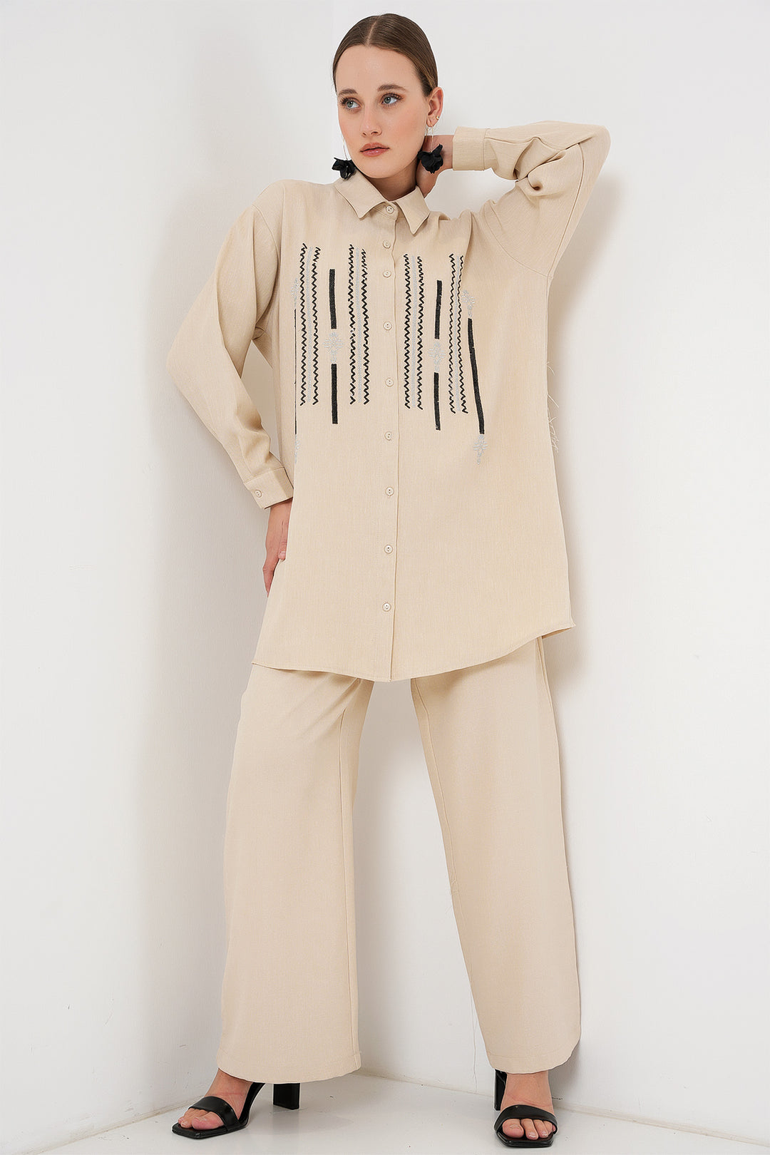 Bigdart Ensemble tunique pantalon à motifs 6720 - Crème