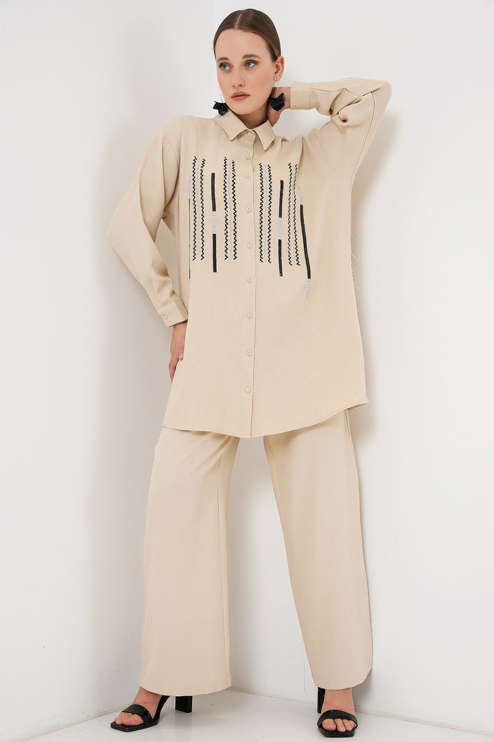 Bigdart Ensemble tunique pantalon à motifs 6720 - Crème