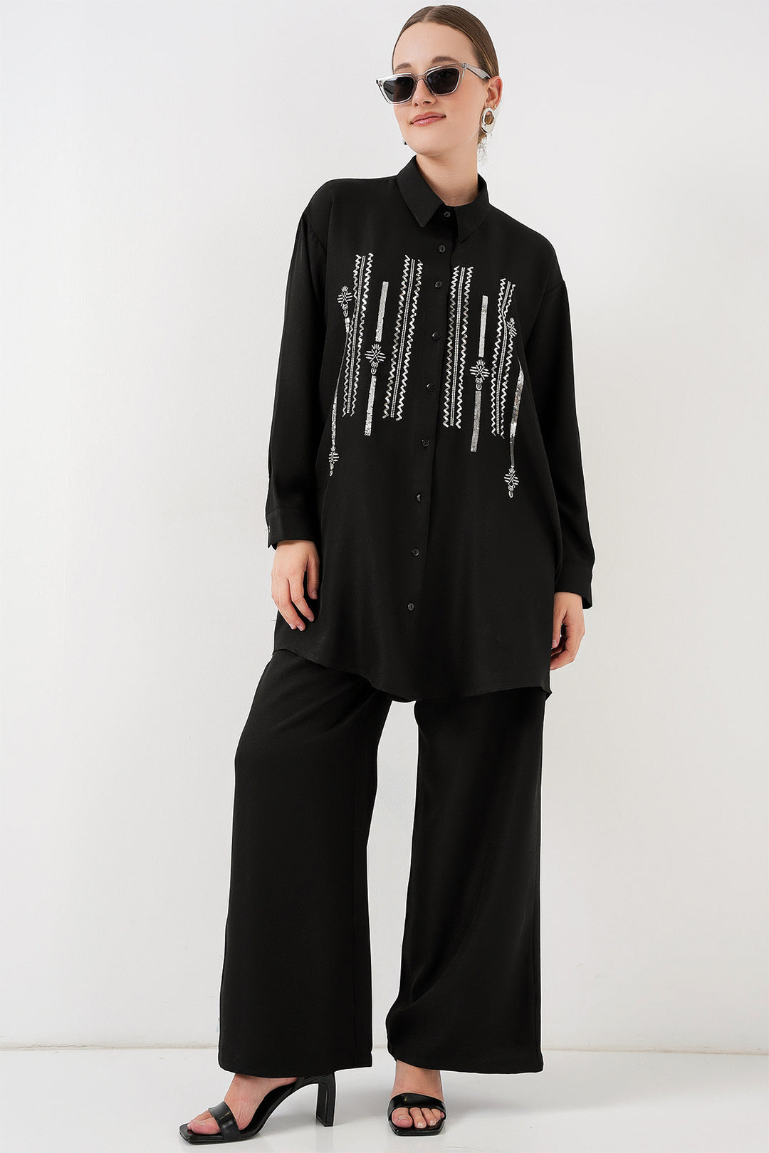 Bigdart Ensemble Tunique Pantalon Imprimé 6720 - Noir