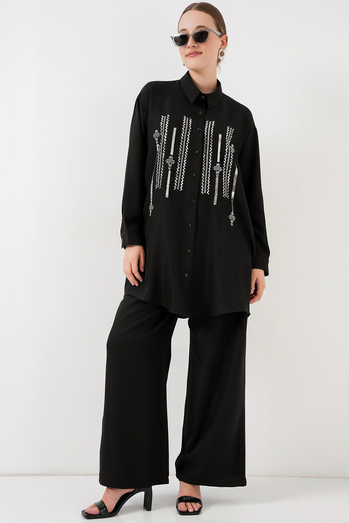 Bigdart Ensemble Tunique Pantalon Imprimé 6720 - Noir