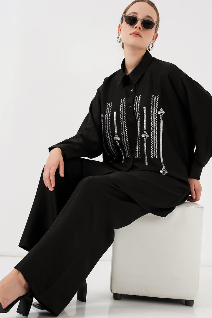 Bigdart Ensemble Tunique Pantalon Imprimé 6720 - Noir