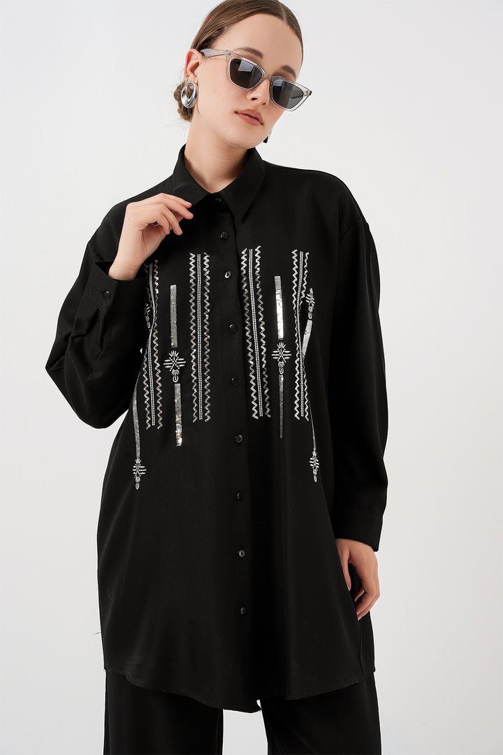 Bigdart Ensemble Tunique Pantalon Imprimé 6720 - Noir