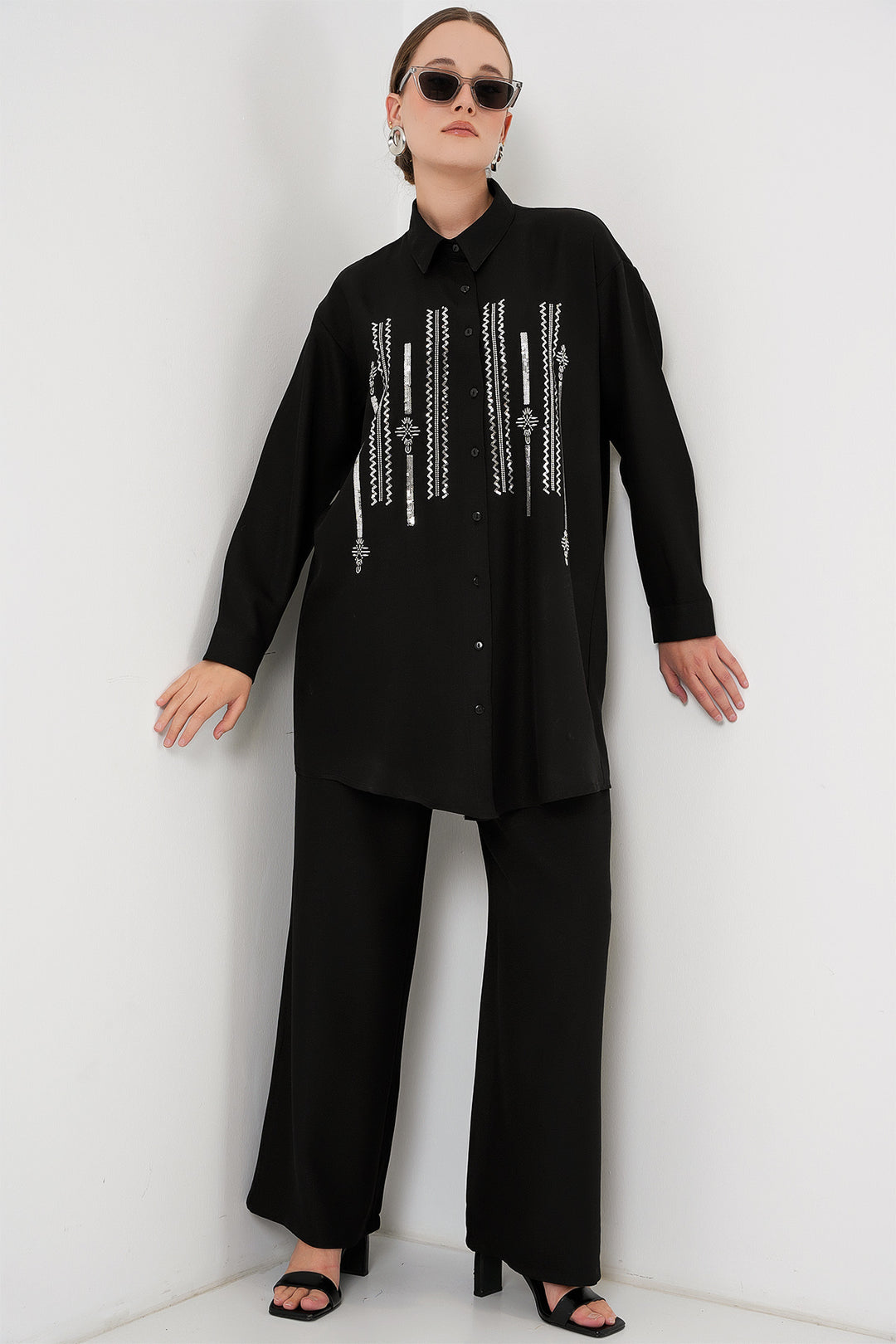 Bigdart Ensemble Tunique Pantalon Imprimé 6720 - Noir