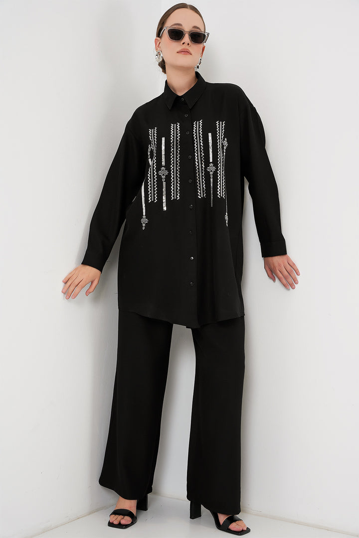Bigdart Ensemble Tunique Pantalon Imprimé 6720 - Noir