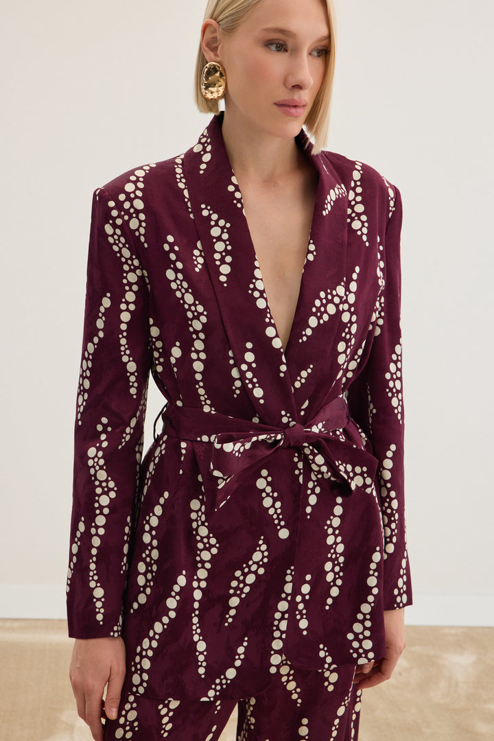 Sateen Veste Longue Imprimée - Bordeaux
