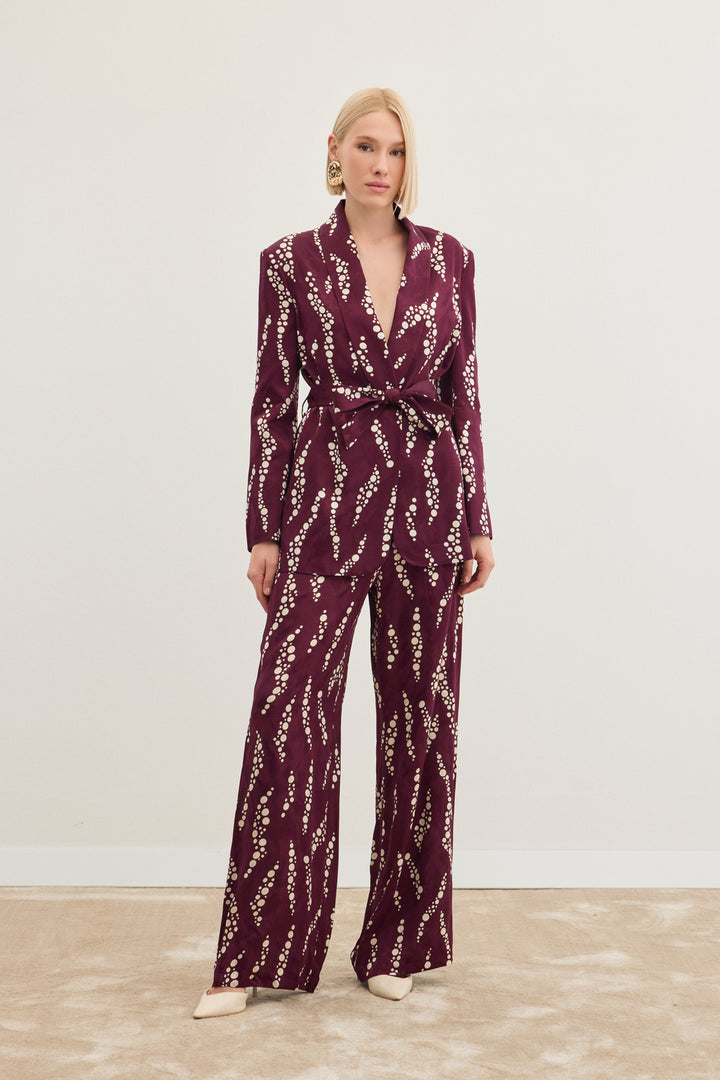 Sateen Veste Longue Imprimée - Bordeaux