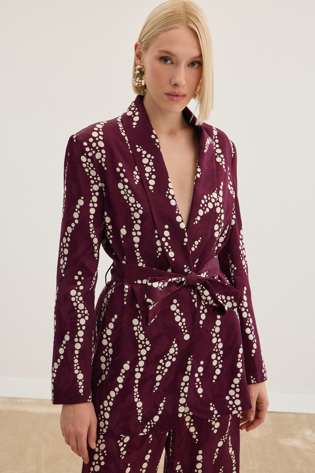 Sateen Veste Longue Imprimée - Bordeaux