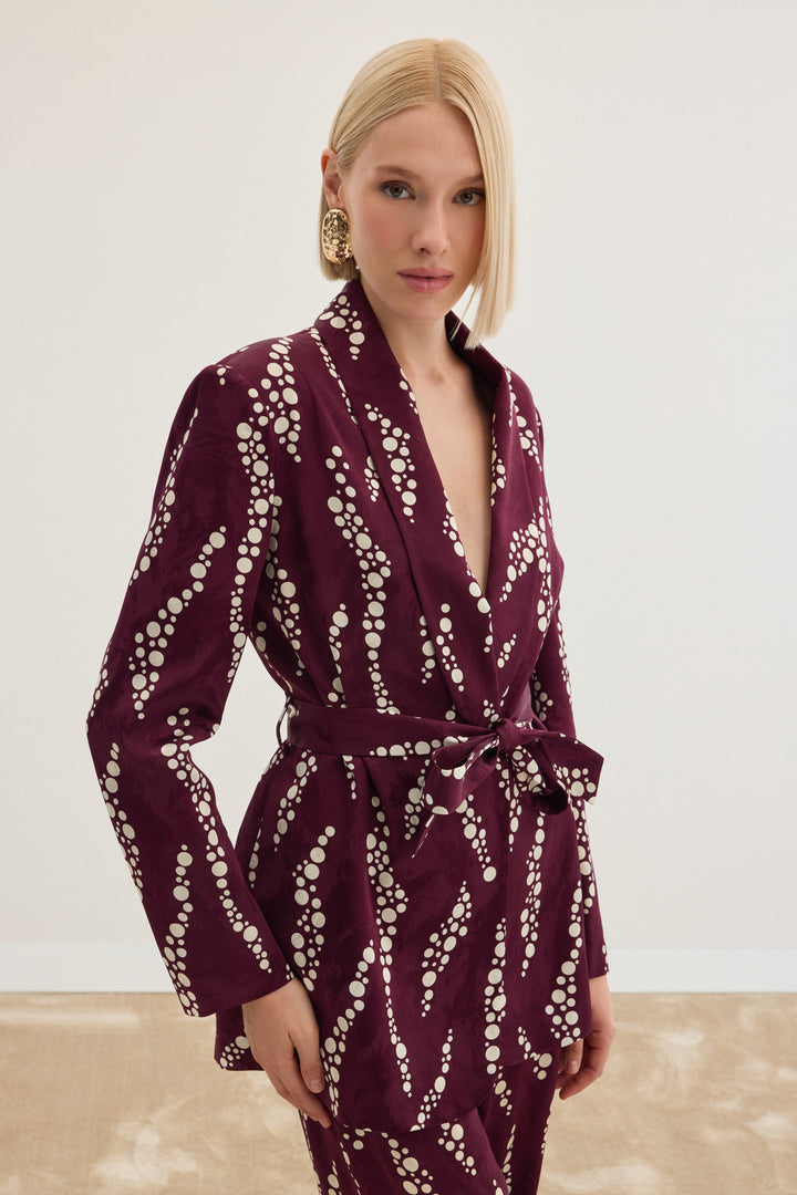Sateen Veste Longue Imprimée - Bordeaux
