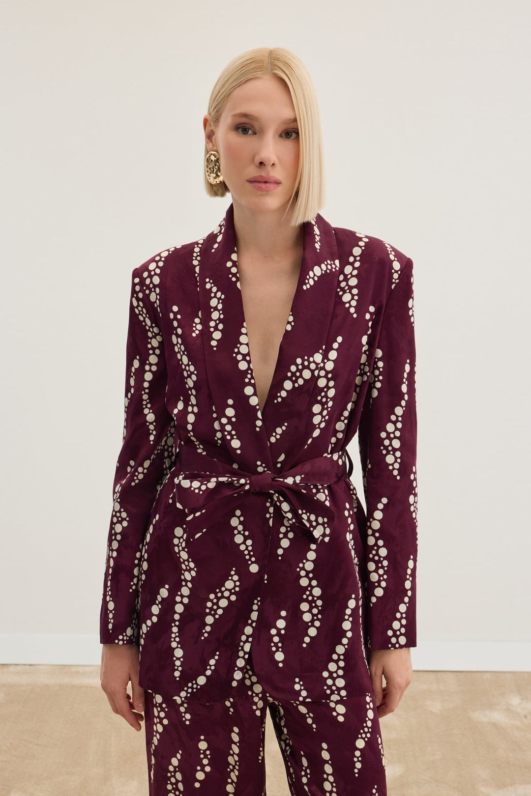 Sateen Veste Longue Imprimée - Bordeaux