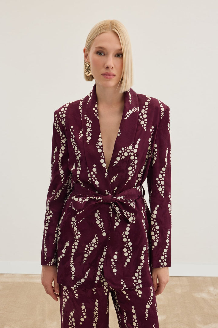 Sateen Veste Longue Imprimée - Bordeaux
