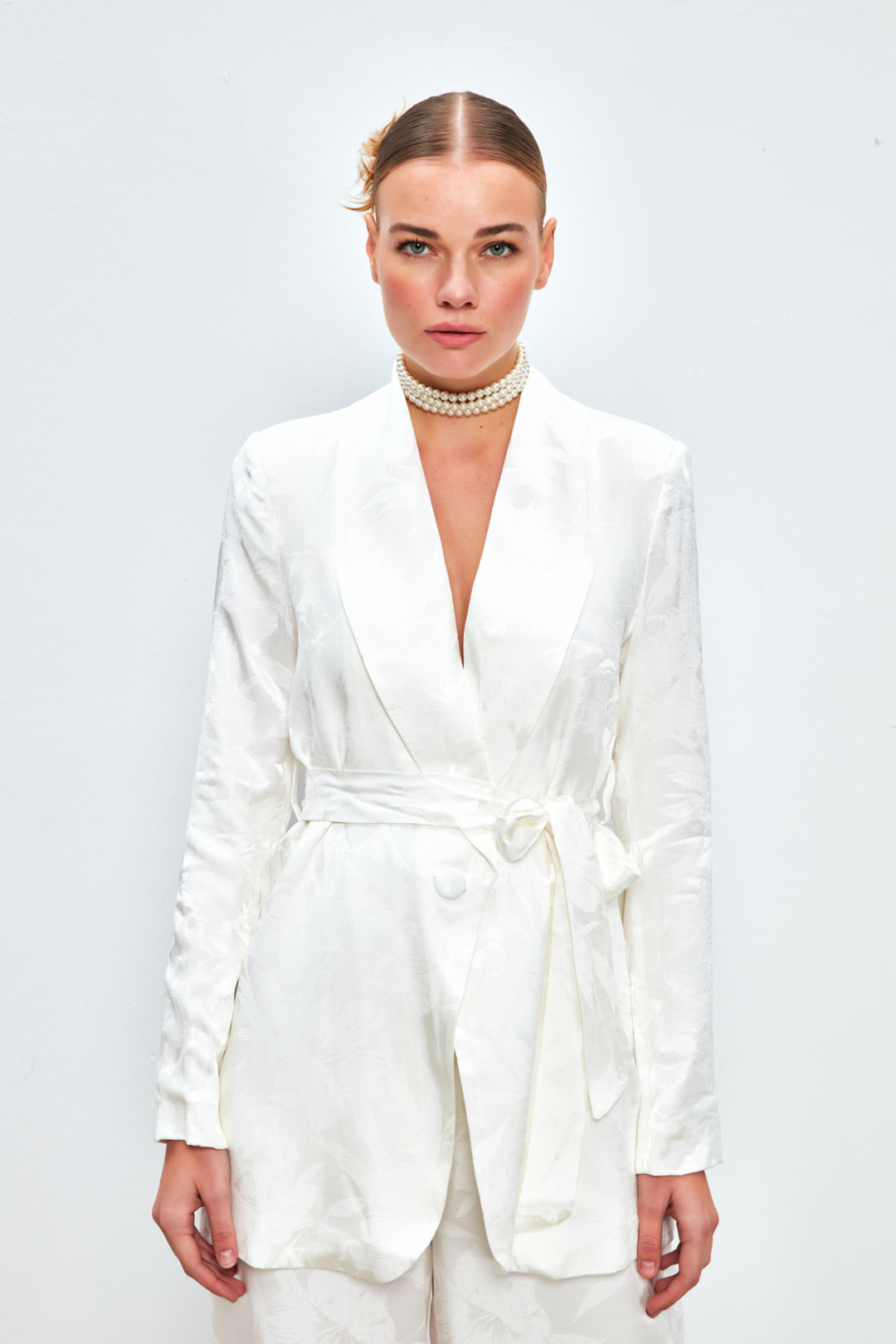 Sateen Veste Longue Imprimée - Écru