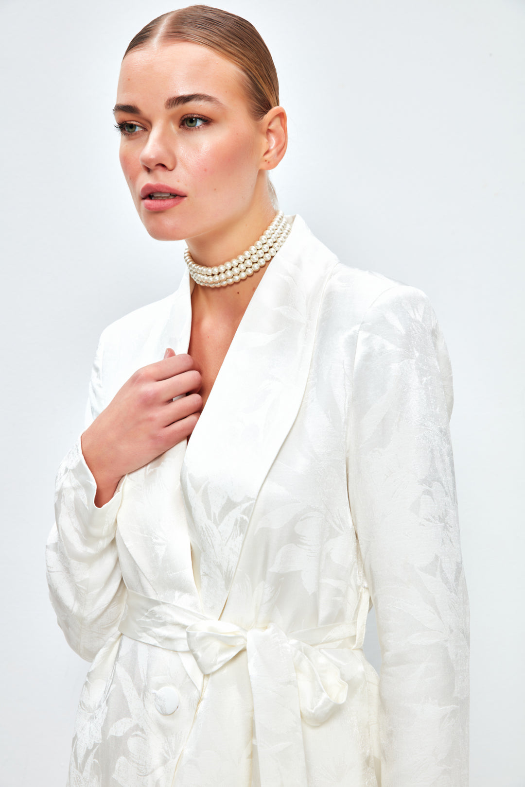 Sateen Veste Longue Imprimée - Écru