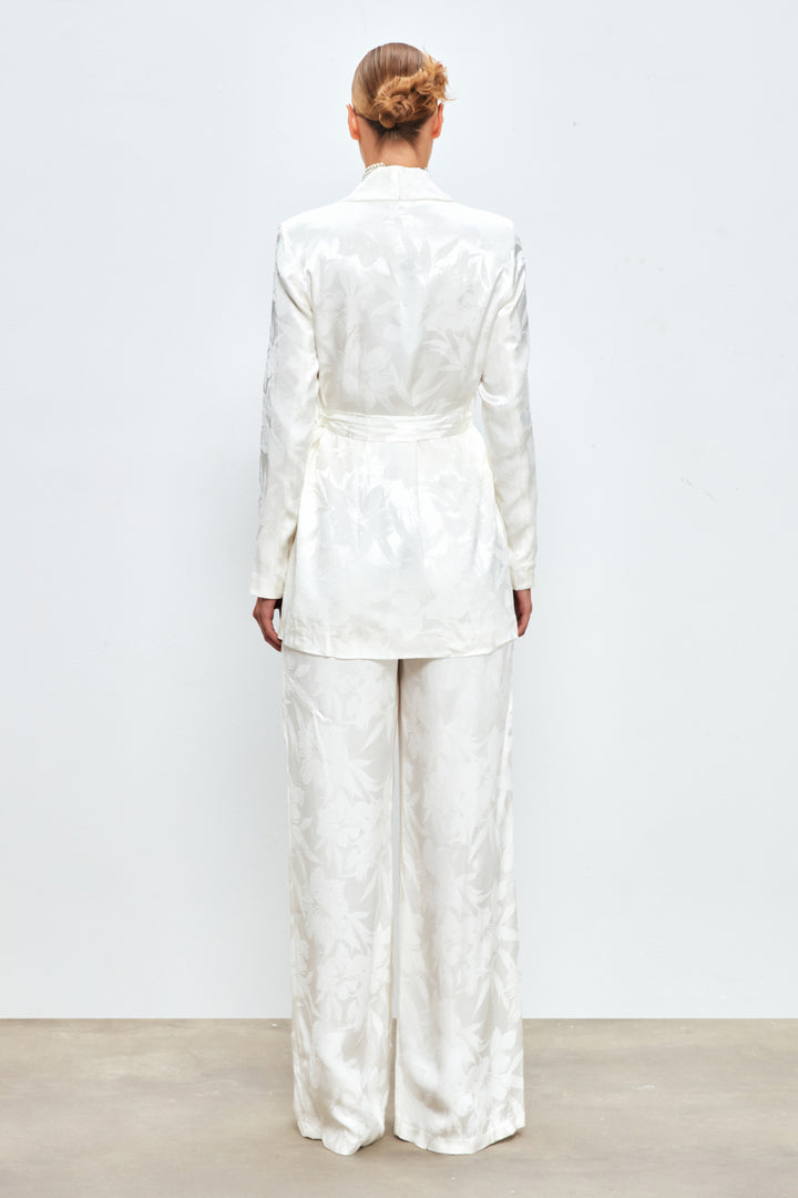 Sateen Veste Longue Imprimée - Écru