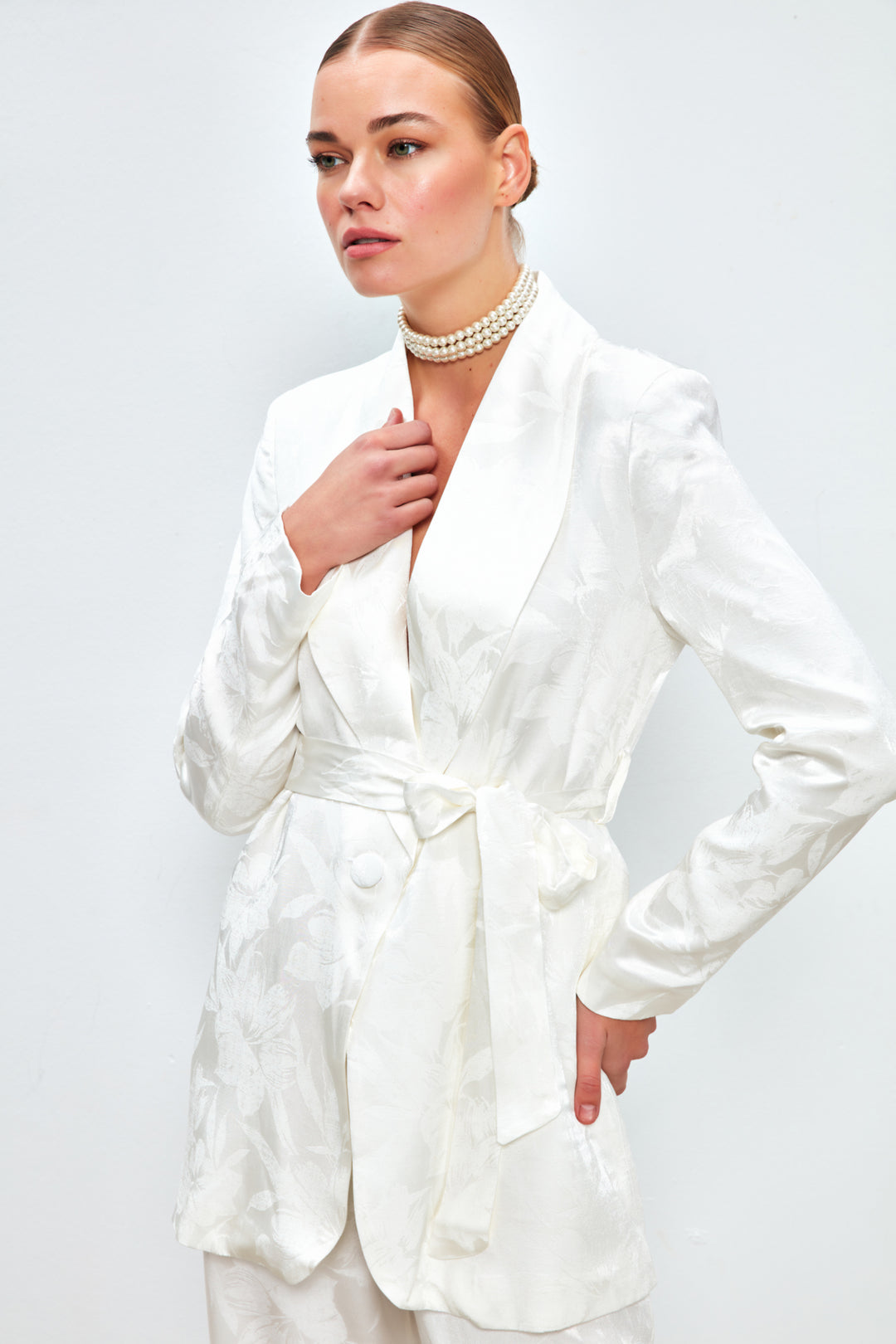 Sateen Veste Longue Imprimée - Écru