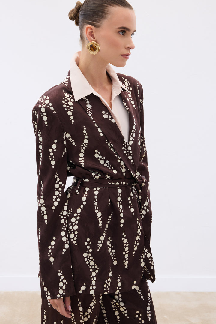 Sateen Veste Longue Imprimée - Marron