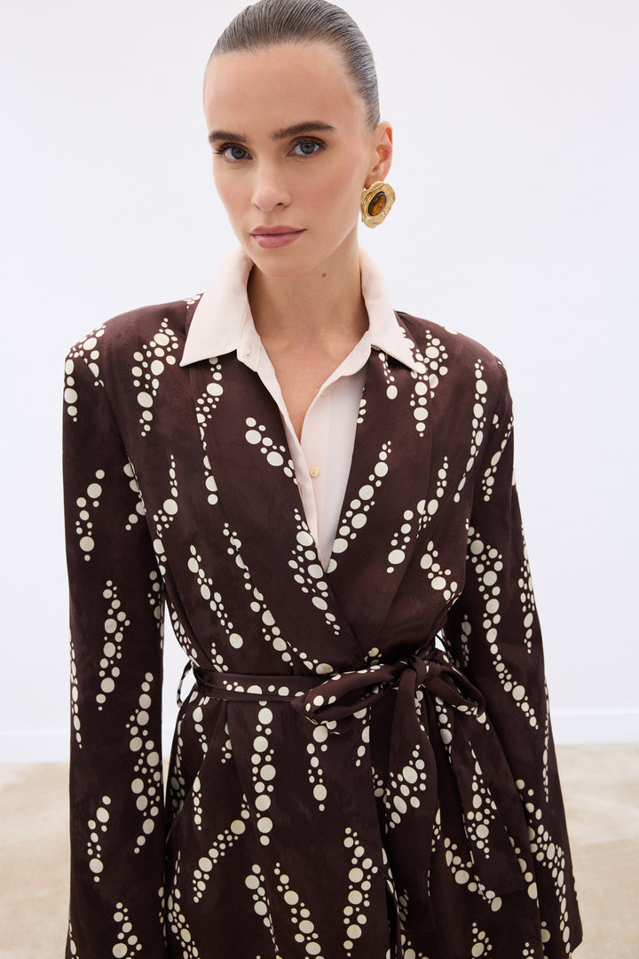 Sateen Veste Longue Imprimée - Marron