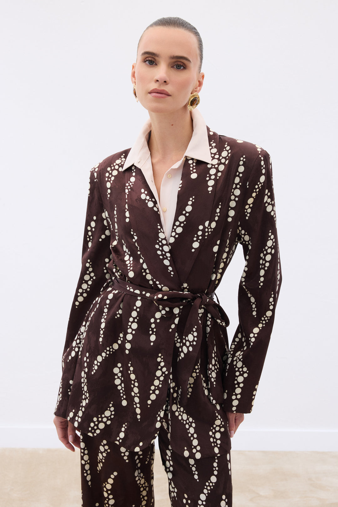 Sateen Veste Longue Imprimée - Marron
