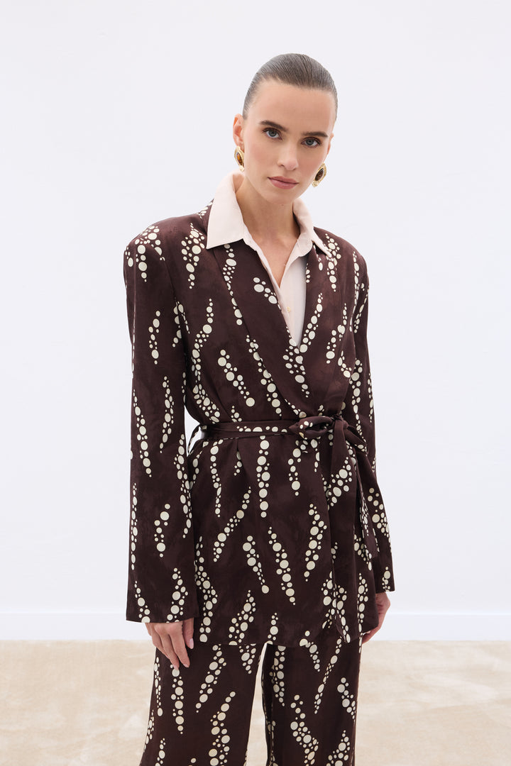 Sateen Veste Longue Imprimée - Marron