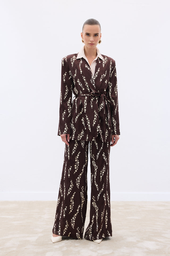 Sateen Veste Longue Imprimée - Marron