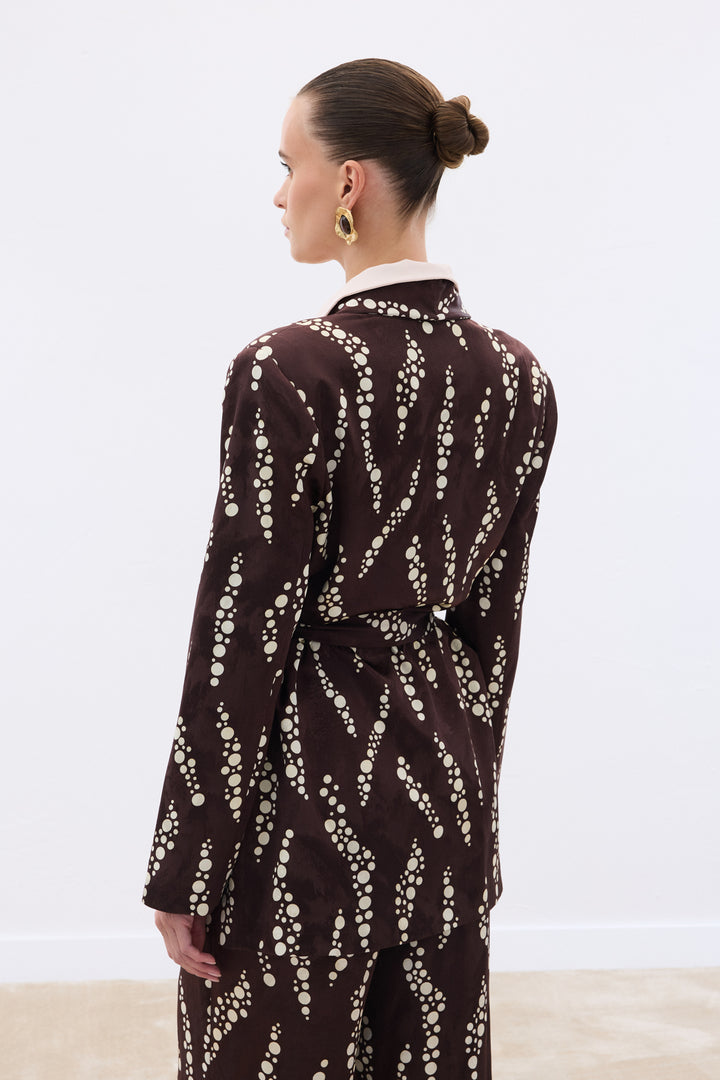 Sateen Veste Longue Imprimée - Marron