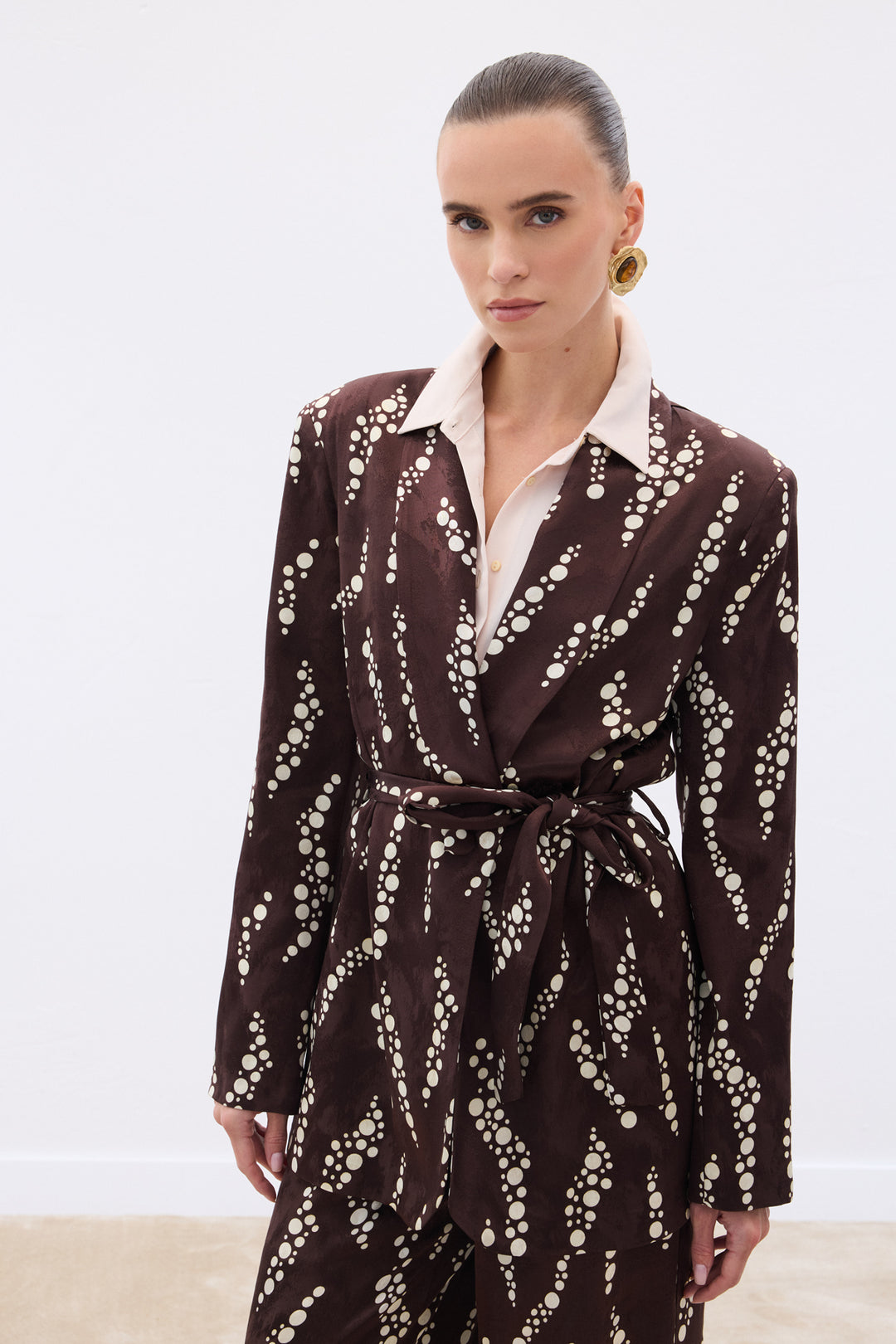 Sateen Veste Longue Imprimée - Marron