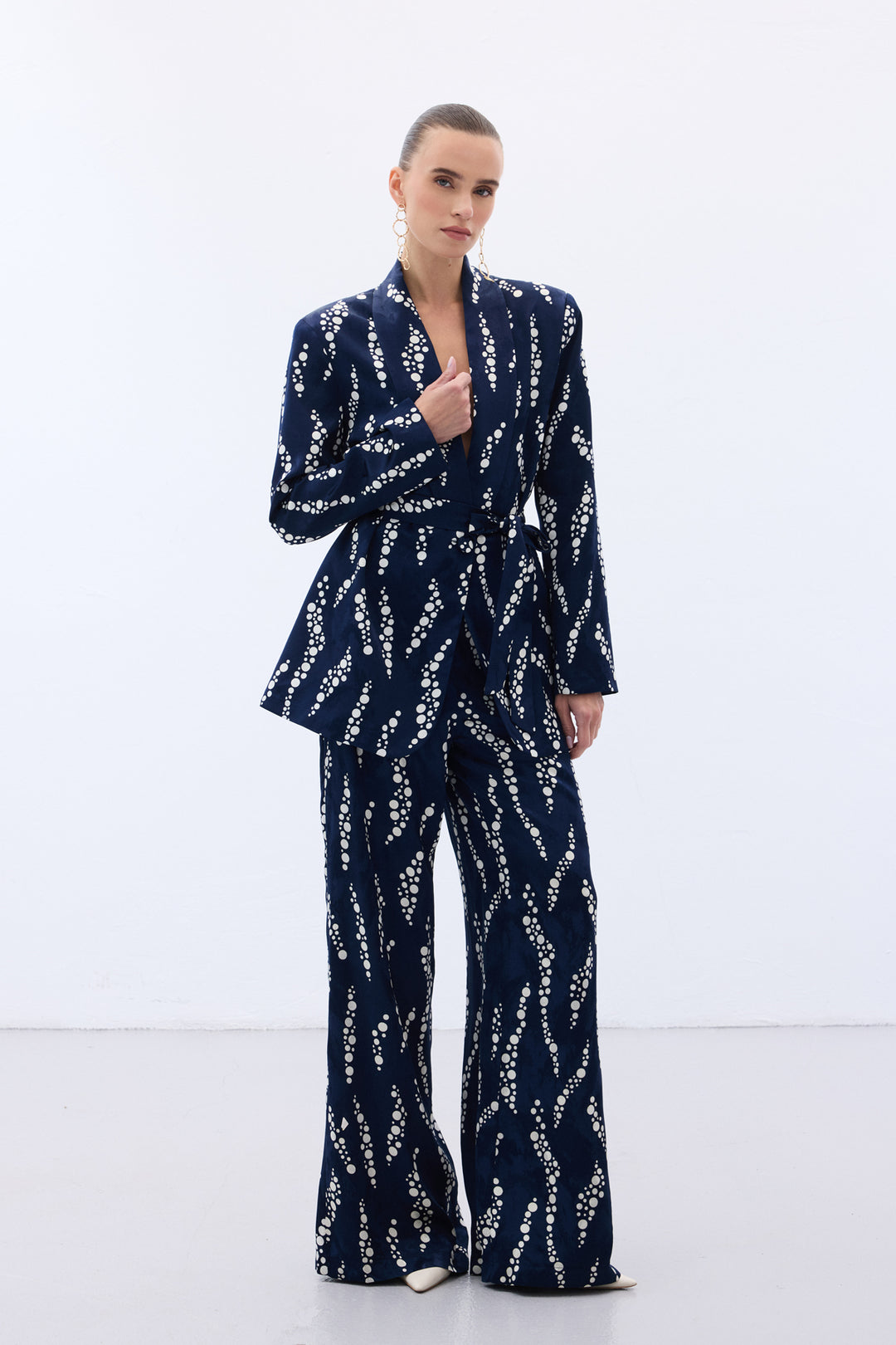 Sateen Veste Longue Imprimée - Bleu marine
