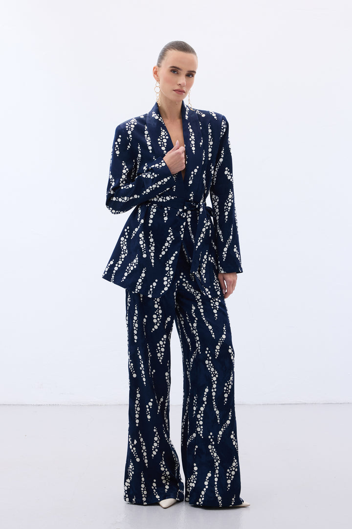Sateen Veste Longue Imprimée - Bleu marine