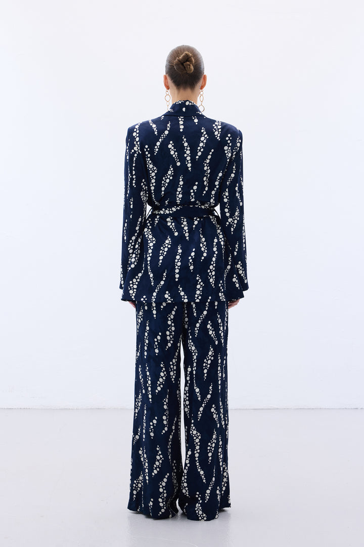 Sateen Veste Longue Imprimée - Bleu marine