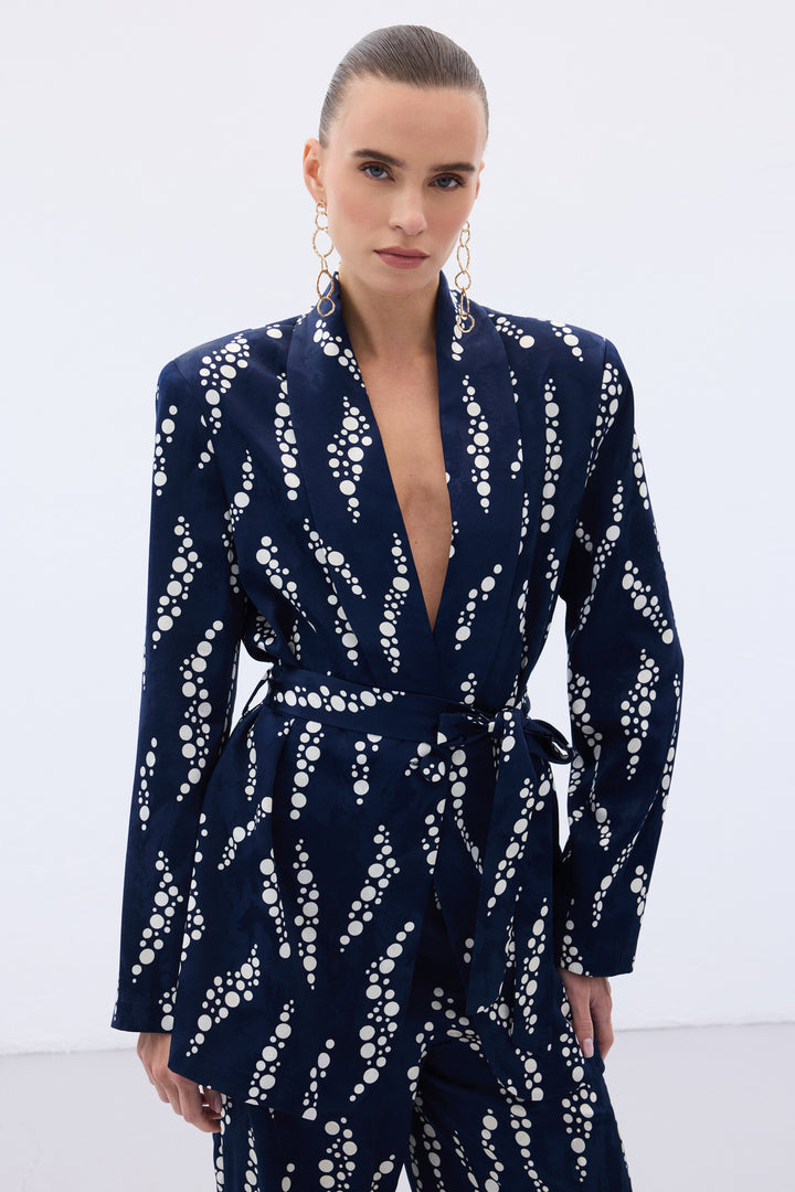 Sateen Veste Longue Imprimée - Bleu marine