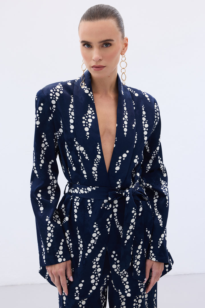 Sateen Veste Longue Imprimée - Bleu marine