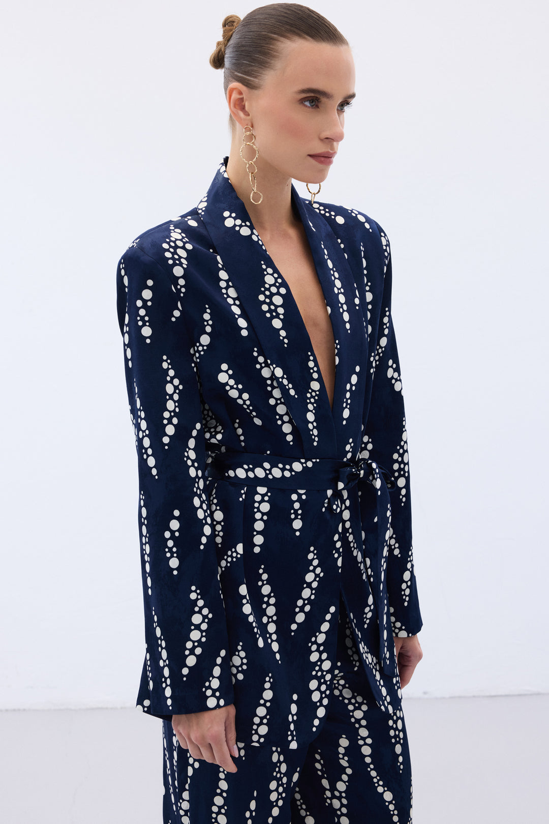 Sateen Veste Longue Imprimée - Bleu marine
