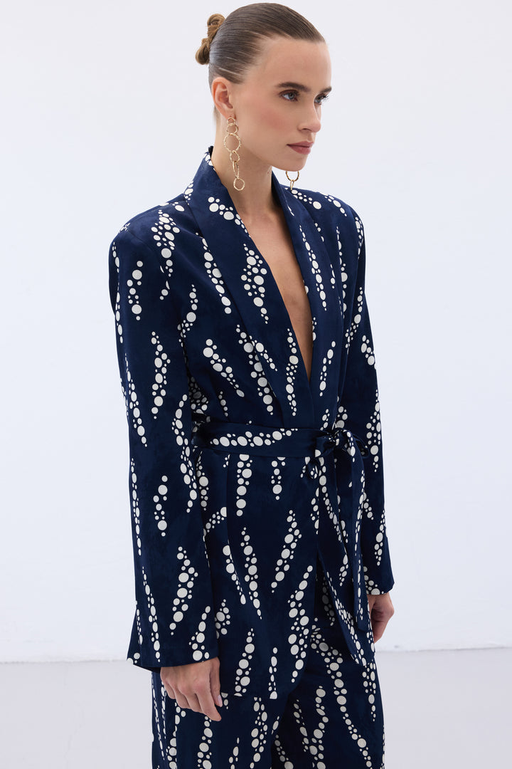 Sateen Veste Longue Imprimée - Bleu marine
