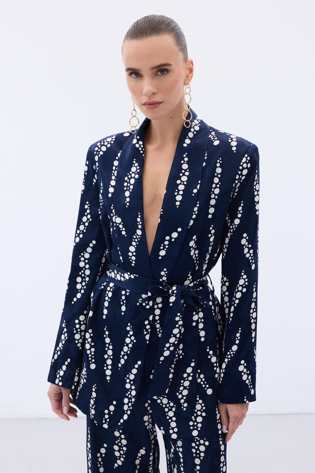 Sateen Veste Longue Imprimée - Bleu marine