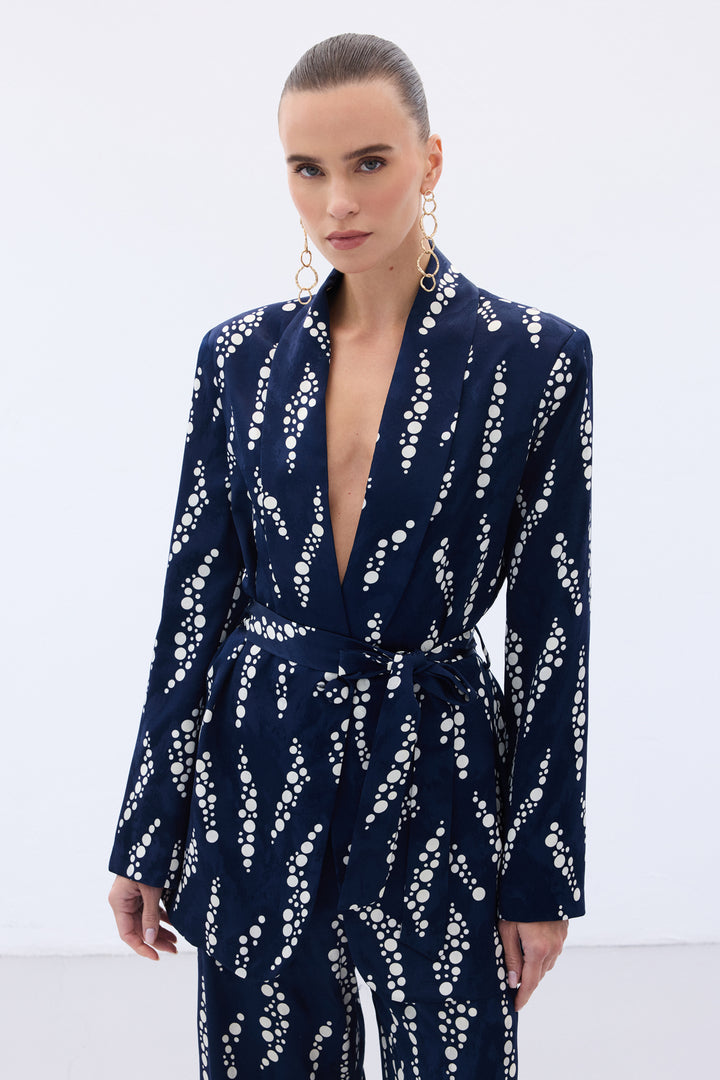 Sateen Veste Longue Imprimée - Bleu marine