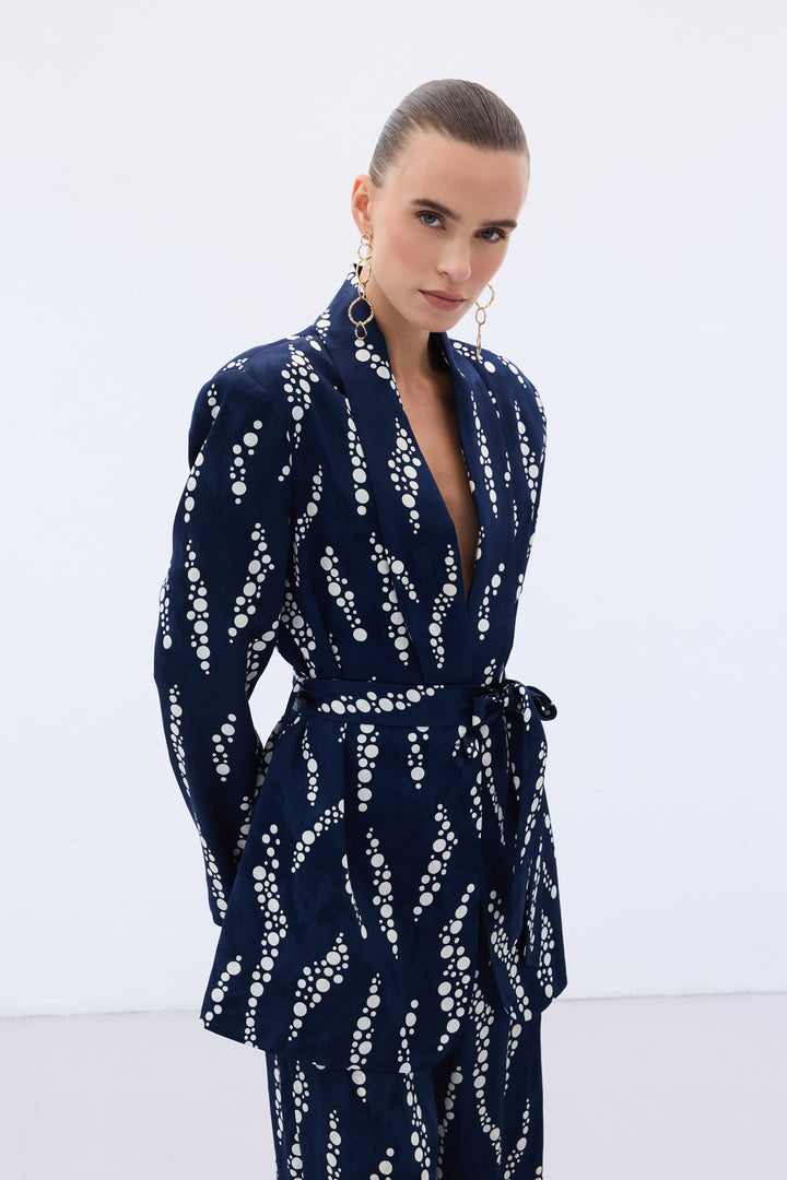 Sateen Veste Longue Imprimée - Bleu marine