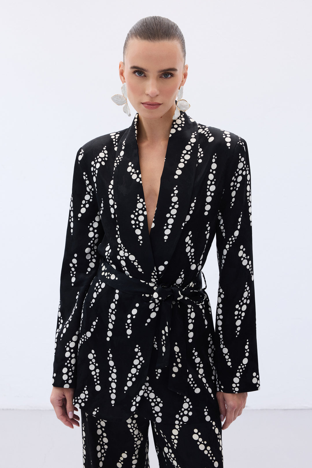 Sateen Veste Longue Imprimée - Noir