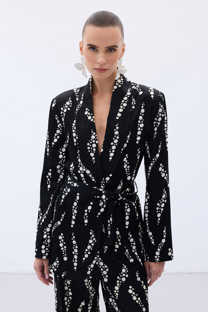 Sateen Veste Longue Imprimée - Noir