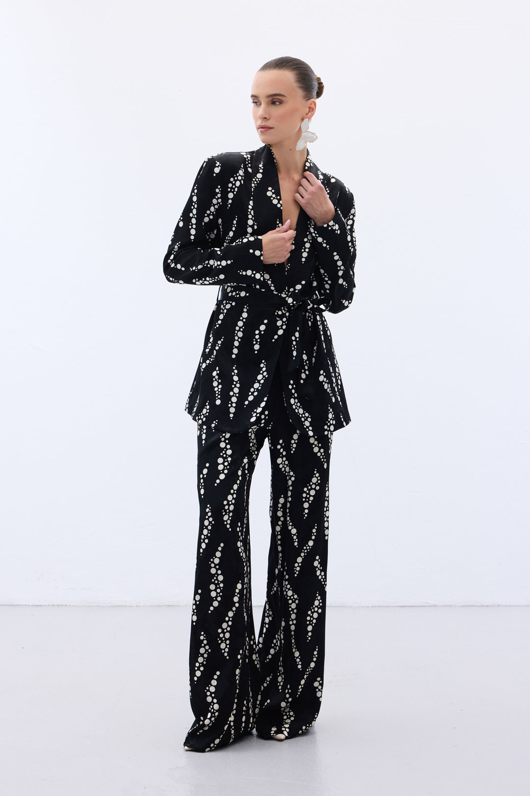 Sateen Veste Longue Imprimée - Noir