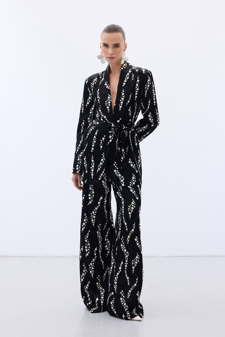 Sateen Veste Longue Imprimée - Noir