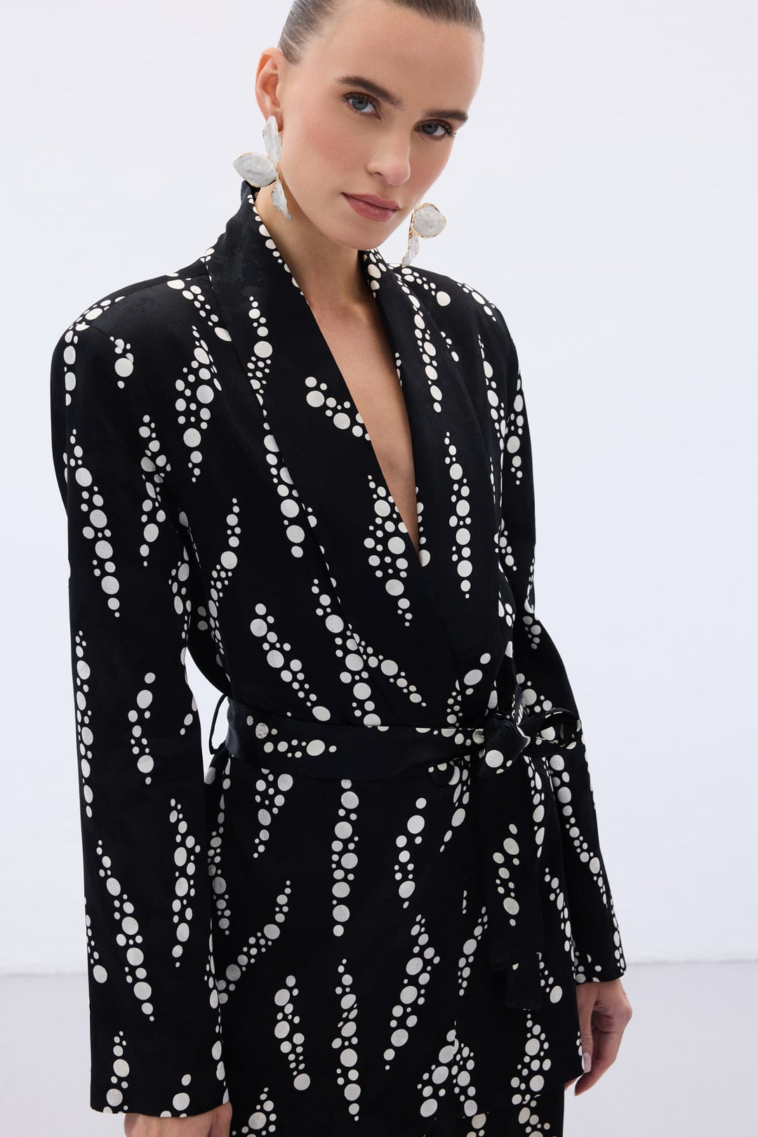 Sateen Veste Longue Imprimée - Noir