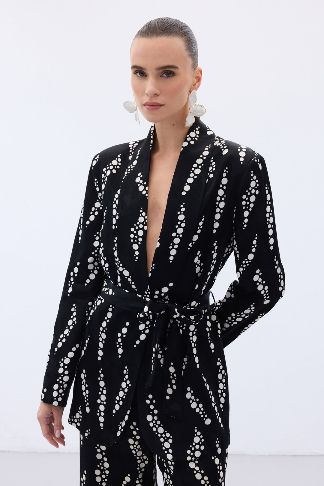 Sateen Veste Longue Imprimée - Noir