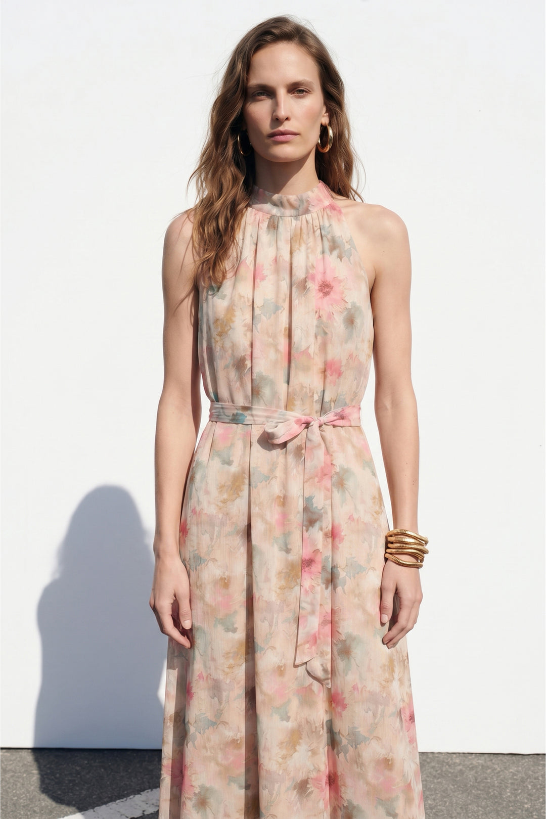 Sateen Robe longue à motifs - Rose