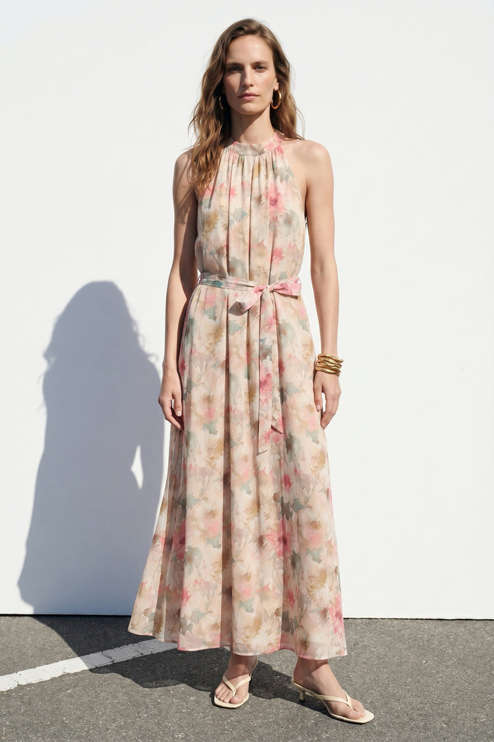 Sateen Robe longue à motifs - Rose
