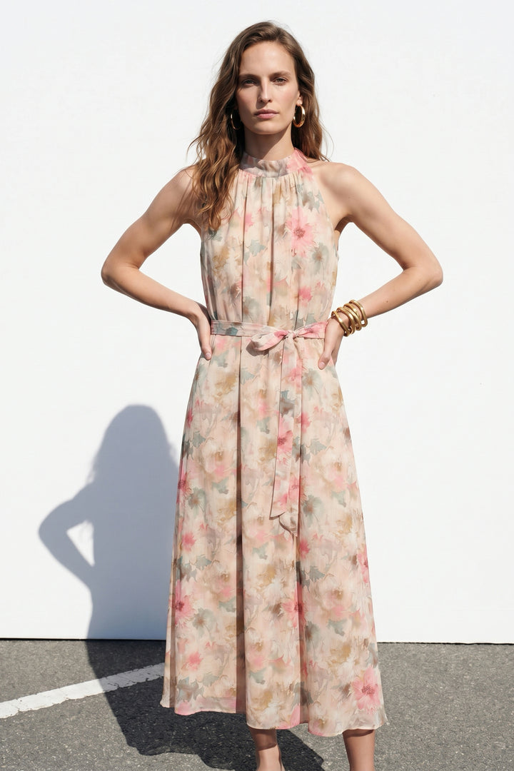 Sateen Robe longue à motifs - Rose