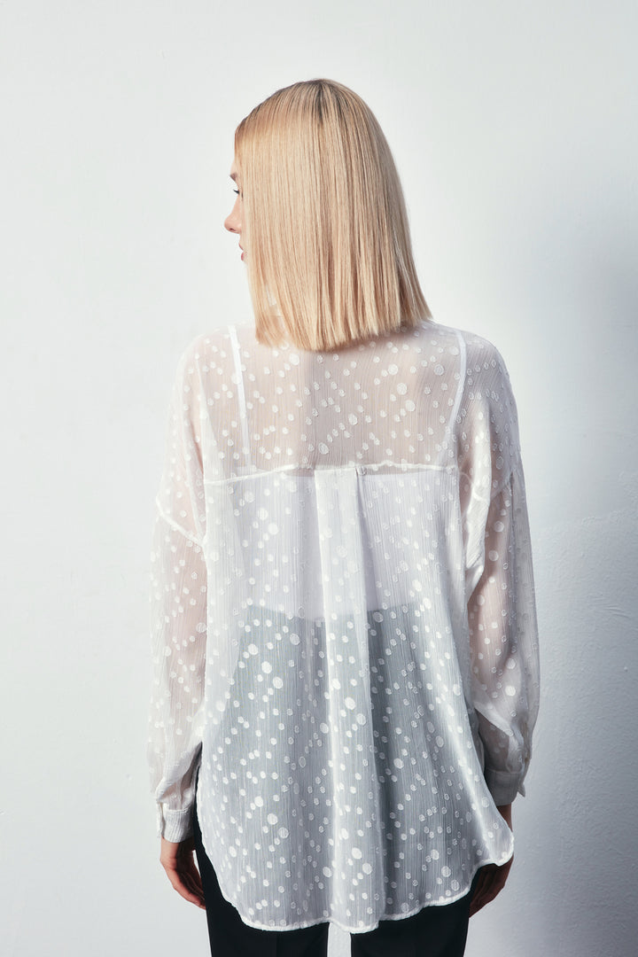 Sateen Chemise Longue Imprimée - Écru