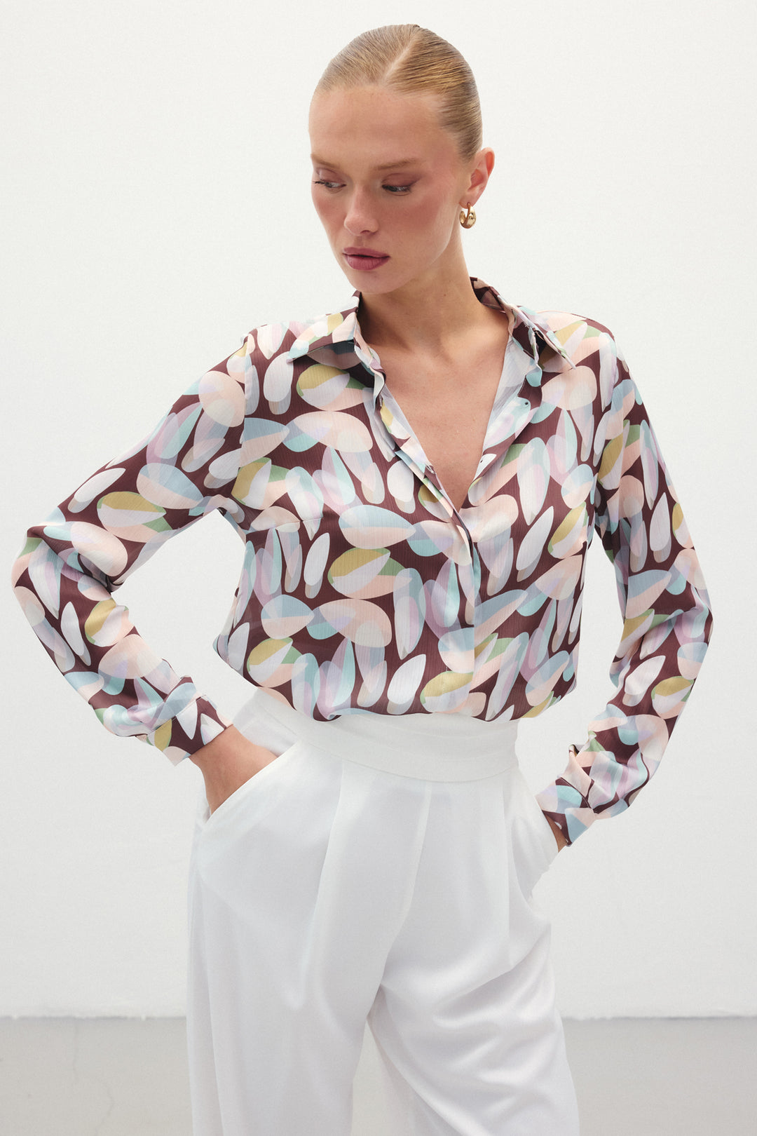 Sateen Chemise Longue Imprimée - Marron