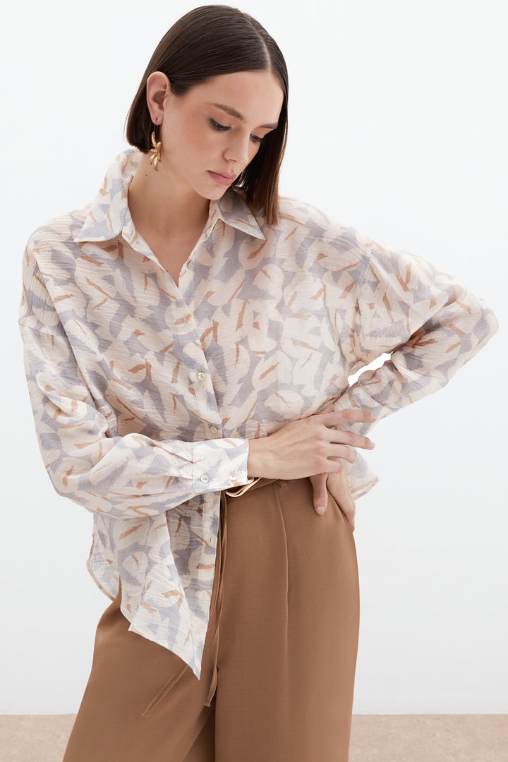 Sateen Chemise en Viscose Imprimée - Gris