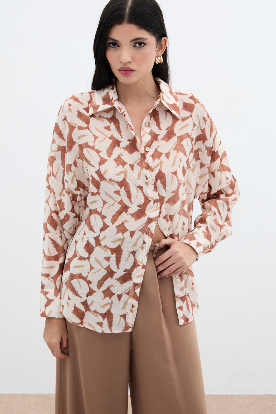 Sateen Chemise en Viscose Imprimée - Marron