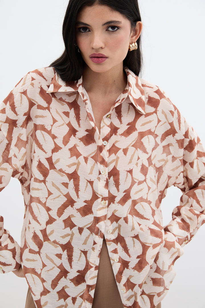 Sateen Chemise en Viscose Imprimée - Marron